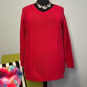 Torrid Red Cable Knit Cotton Tunic Pullover Sweater 1